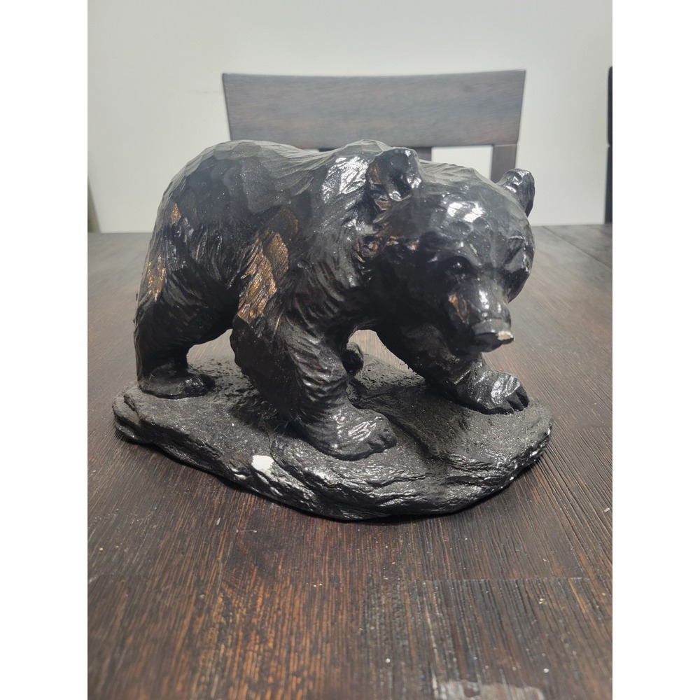Shiny Black Painted Plaster Black Bear